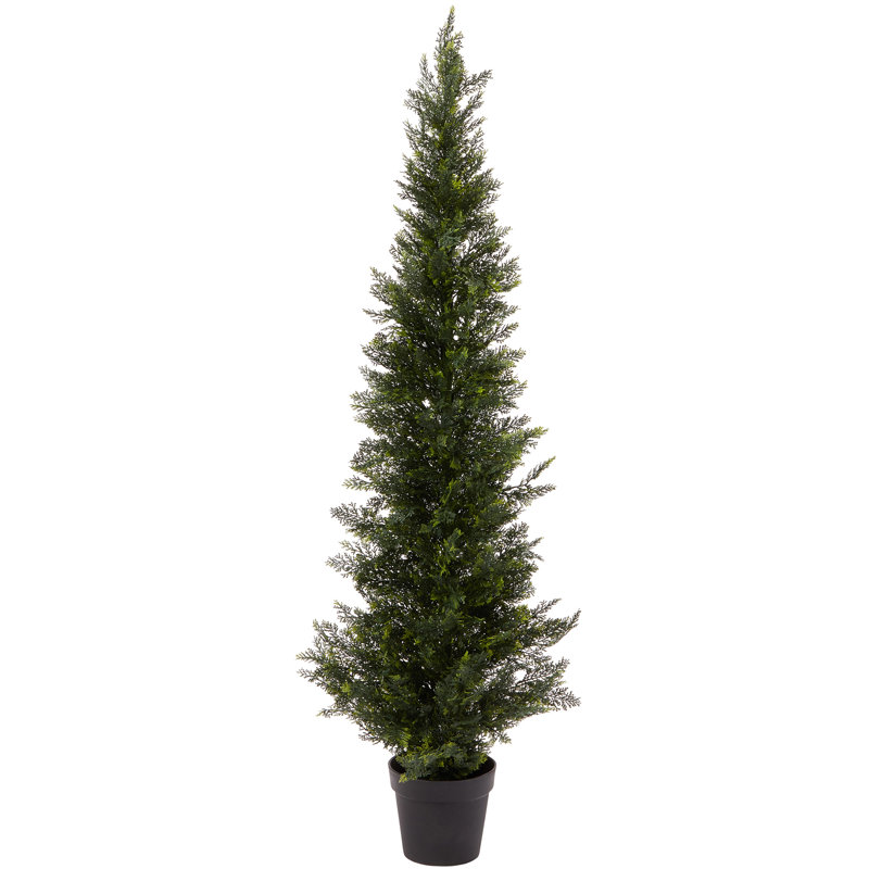 5-Foot-Tall Artificial Cedar Topiary Trees- Potted Indoor or Outdoor UV Protection Plastic Tree in Pot for Home or Office