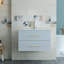 Meuble-lavabo mural blanc brillant 30 po avec lavabo combiné, double tiroir, lavabo en céramique, longue poignée en métal, installation facile, blanc brillant-1692731388