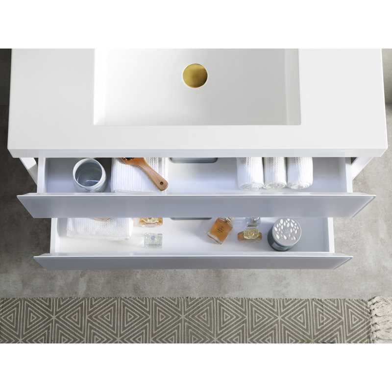 Fahriye 35.19'' Single Bathroom Vanity with Acrylic Top, Light Gray