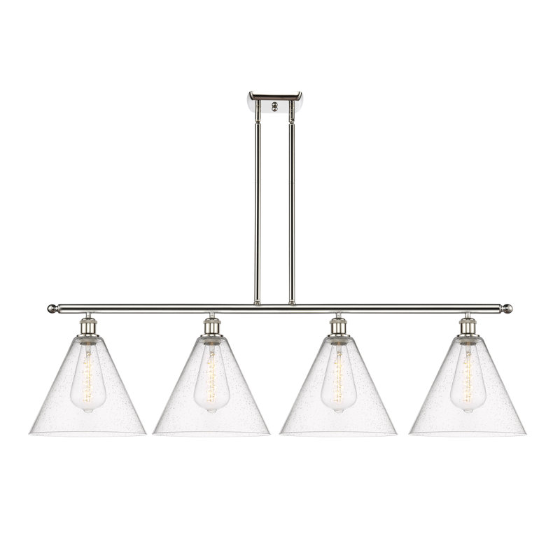 Luminaire suspendu linéaire à 4 lumières pour îlot de cuisine Anastasya, H 47,25 po x l 50,25 po x P 12 po, Nickel poli