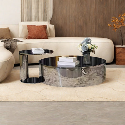 Italian simple round tempered glass coffee table
