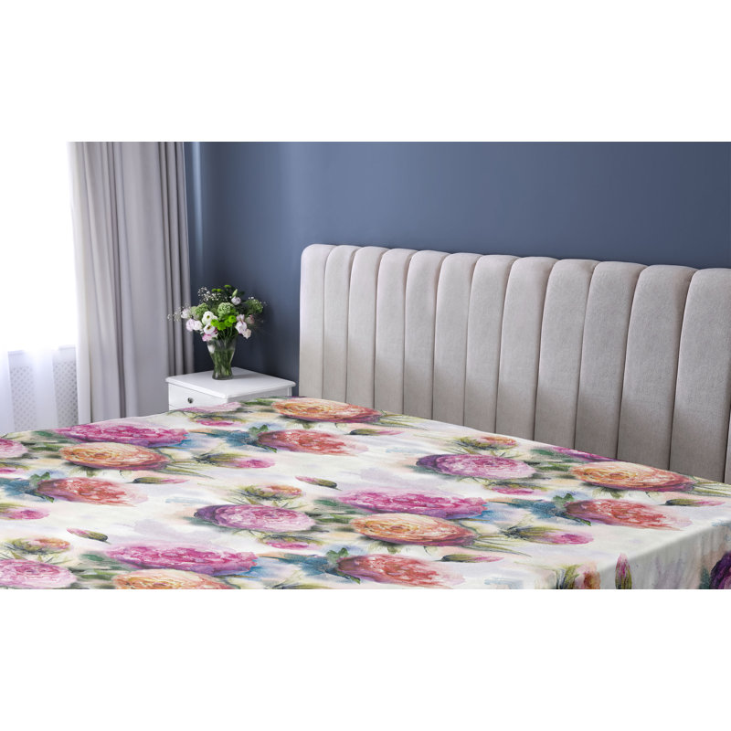 Drap-housse Ambesonne, Drap-housse très grand californien, Fuchsia pâle, pêche foncé / floral