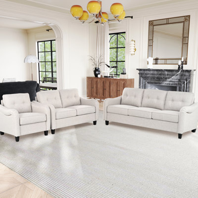 Ensemble de salon et de chaise 3 pièces, doux, ressorts encastrés, siège amovible, 6 sièges, cadre intérieur beige en pin haute résistance + contreplaqué, coussins, sièges
