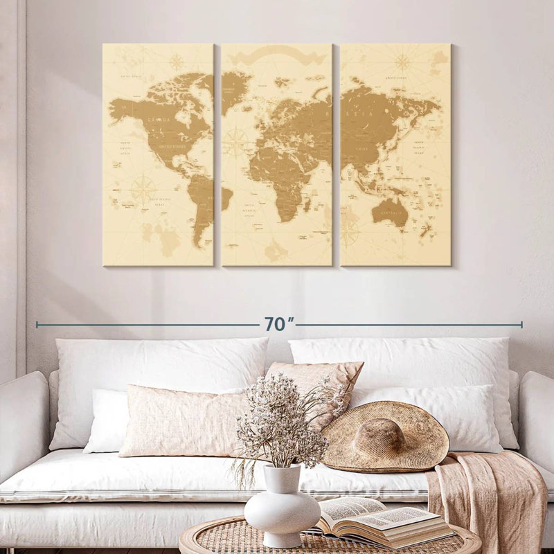 'Amber World Map, 32" H x 50" W
