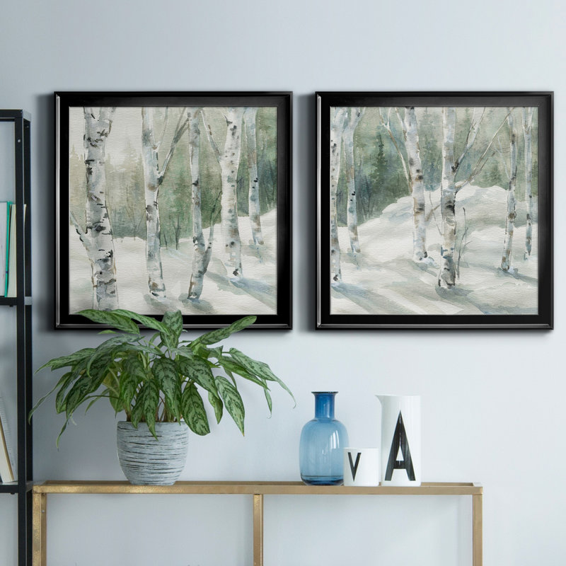 «Winter Wonderland I», peinture sur toile 2 pièces, H 17,5 po x l 35 po x P 1,5 po, Cadre noir