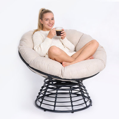 Fauteuil Papasan surdimensionné pivotant à 360 ° avec coussin épais pour une utilisation intérieure et extérieure