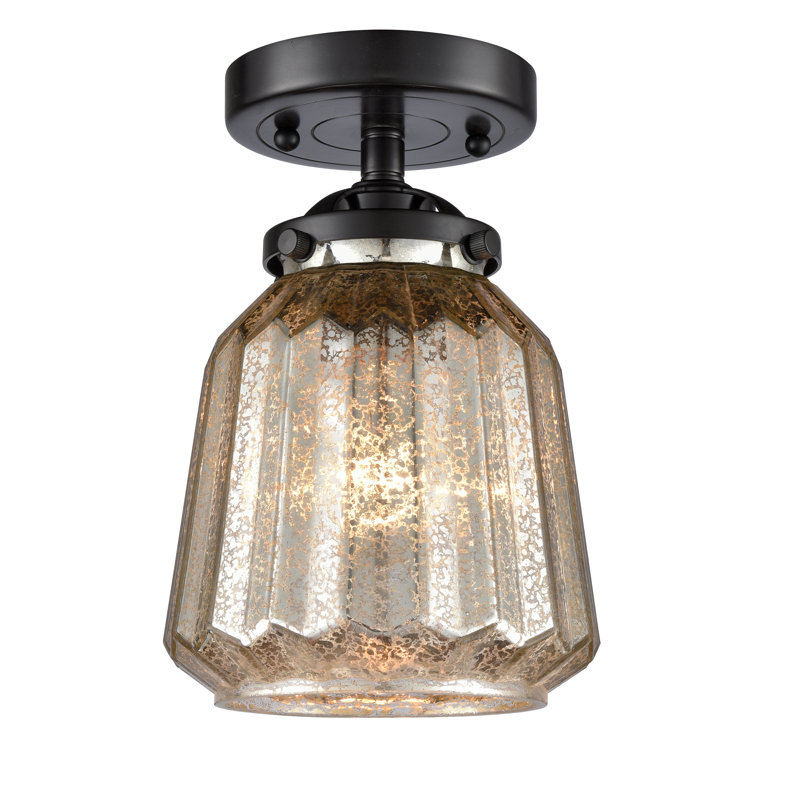 Vinson Glass Semi Flush Mount, No Bulb Included, Mercury, Oil Rubbed Bronze
