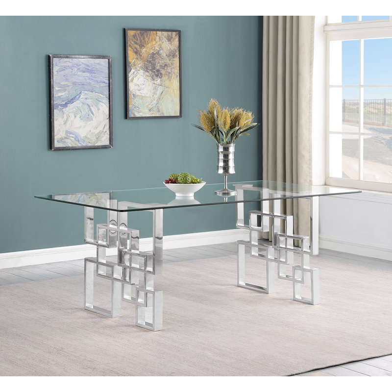 Marano 4 - Person Glass Top Double Pedestal Dining Set, Gray