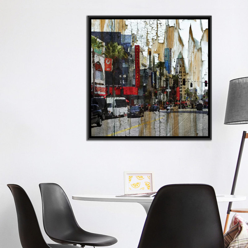 Reproduction d’art sur toile tendue hollywood boulevard, H 37 po x l 37 po x P 1,5 po, Toile encadrée noire, Pas de tapis