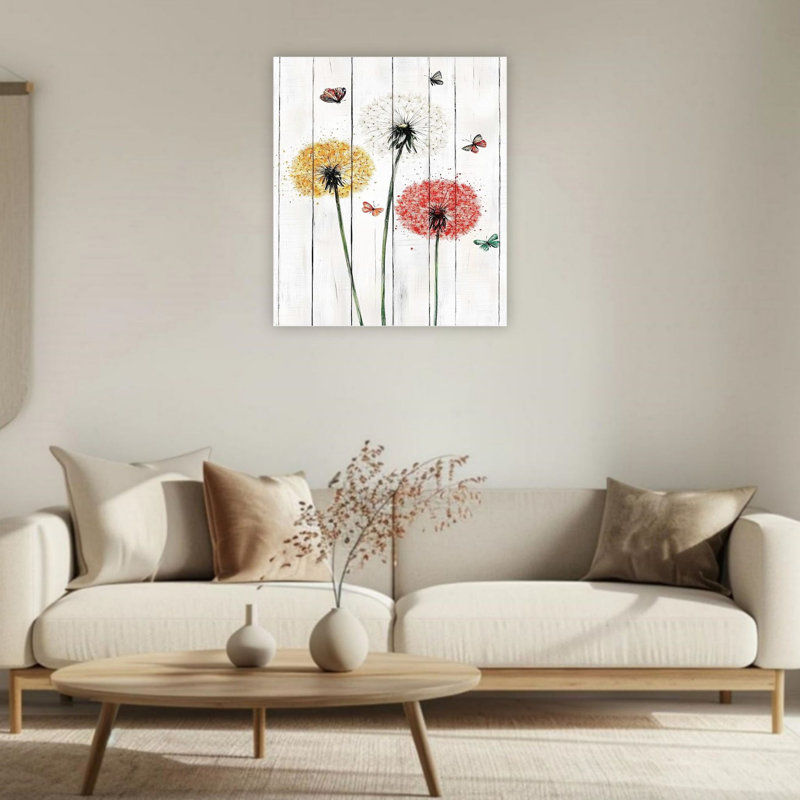 «Rustic Dandelion Butterflies», art mural 24 po x 36 po
