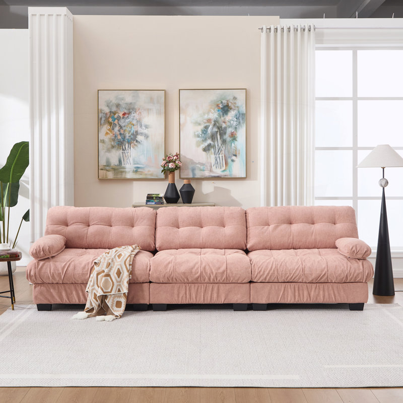 Canapé modulaire avec siège profond et confort, Tissu - Rose