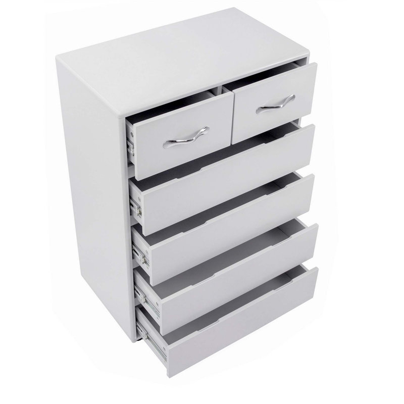 Commode haute 41 pouces avec 6 tiroirs, 2 poignées en métal, gris, Jen