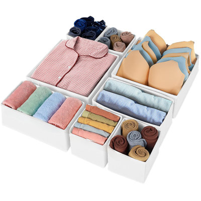 Ensemble de 8 tiroirs de rangement de sous-vêtements, organisateurs de placard pliables et séparateurs de tiroirs de rangement, blanc