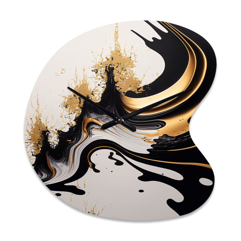 Vague noire et dorée - horloge abstraite en métal de forme unique, horloge murale asymétrique moderne, Petit