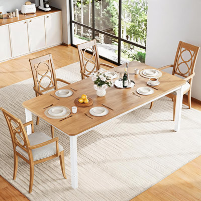 Modern Farmhouse Rectangular Dining Table for 6-8 – Large Wood Table & Sturdy Metal Frame – for Kitchen or Dining Room