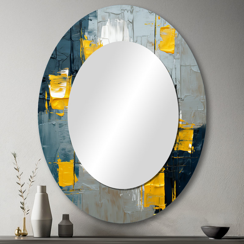 «Abstraction» sur un miroir rétro bleu abstrait, 43 po x 33 po