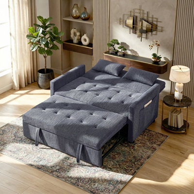 53" 3-in-1 Convertible Sleeper Sofa with Pull-out Bed, Modern Velvet Loveseat Couch with Adjustable Backrest & Side Pockets, for Living Room Apartment