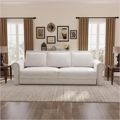 Sofas | 93.7'' Traditional 3-in-1 King Convertible Sleeper Sofa Bed with Nailhead Trim for Living Room | Beige | Velvet