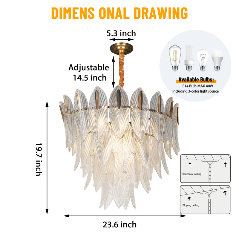 23.6" 9-light K9 Crystal Gold Dimmable Tiered Chandelier