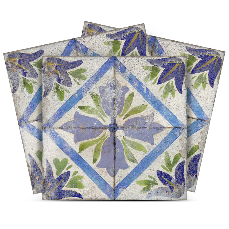 6'' W x 6'' L Vinyl Peel and Stick Mosaic Tile, Bleu / lavande / vert / beige