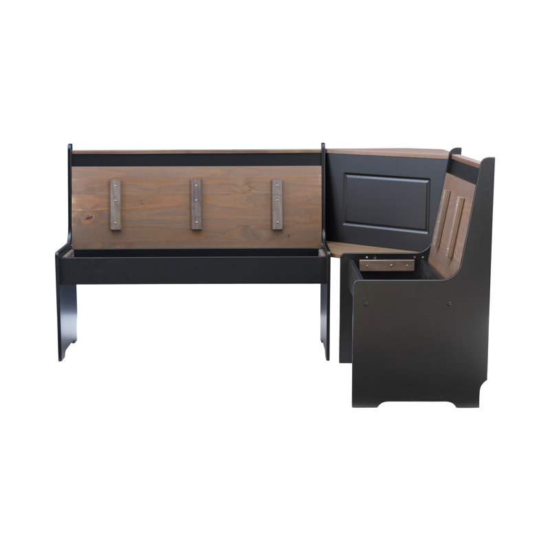 Chen 5 – Person Corner Pine Breakfast Nook with Hidden Storage, Black