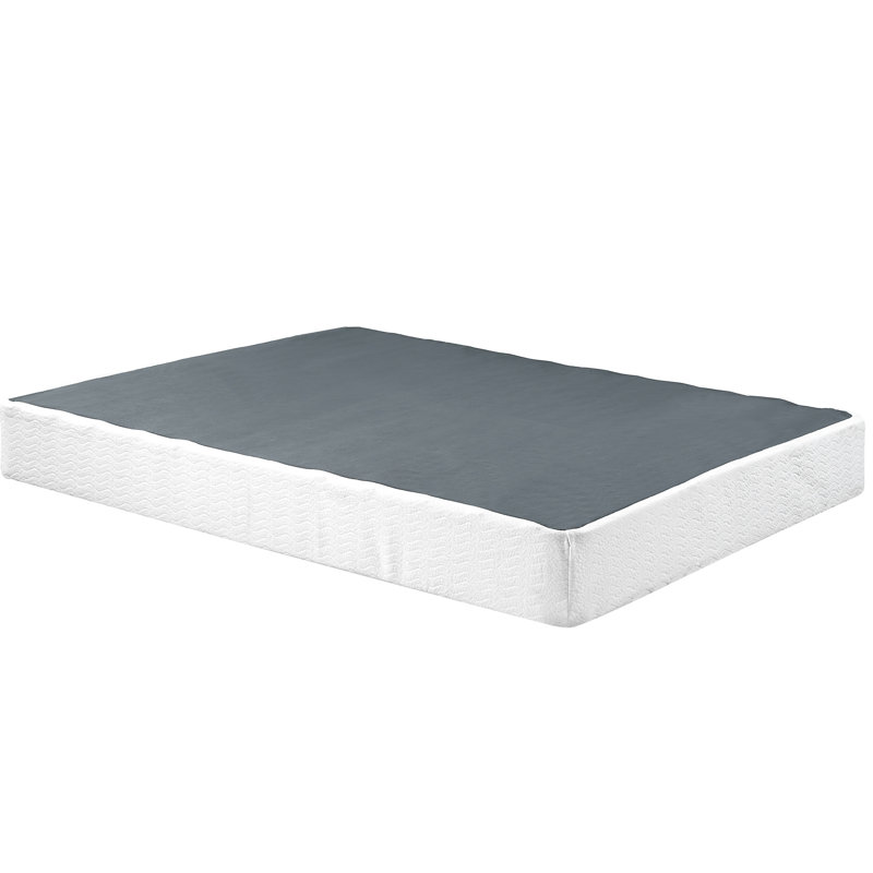 Textured Fabric Covered Queen Mattress Support - Black Metal Frame 12 Slat System 700Lbs Weight Capacity Easy Assembly Foundation With Wrapping 700Lb Up 8.5" Height
