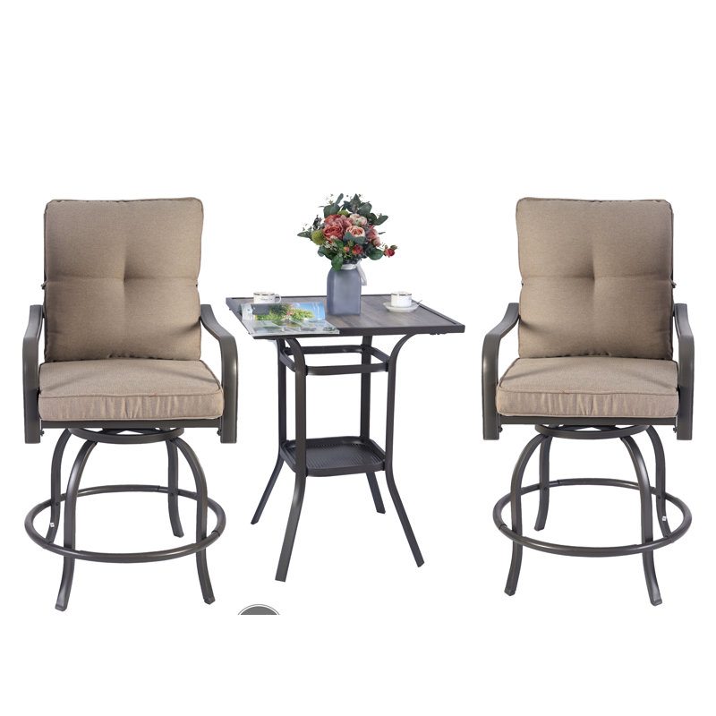 Ensemble bistro en aluminium avec coussins 28 po pour 2 personnes Isabella Square, Beige
