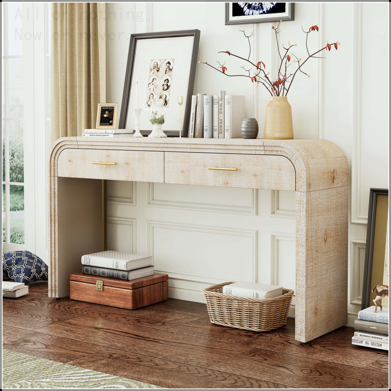 Console à silhouette unique avec deux tiroirs, Bois naturel délavé