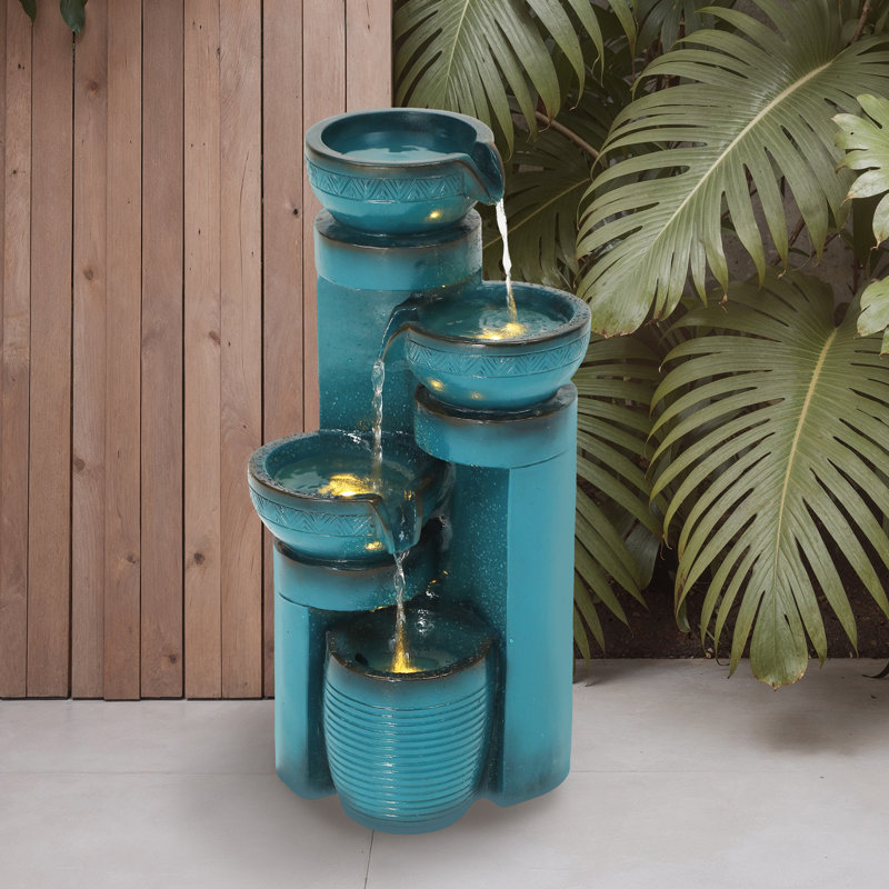 Fontaine de sol moderne en fausses céramiques avec lumières H 19,29 "