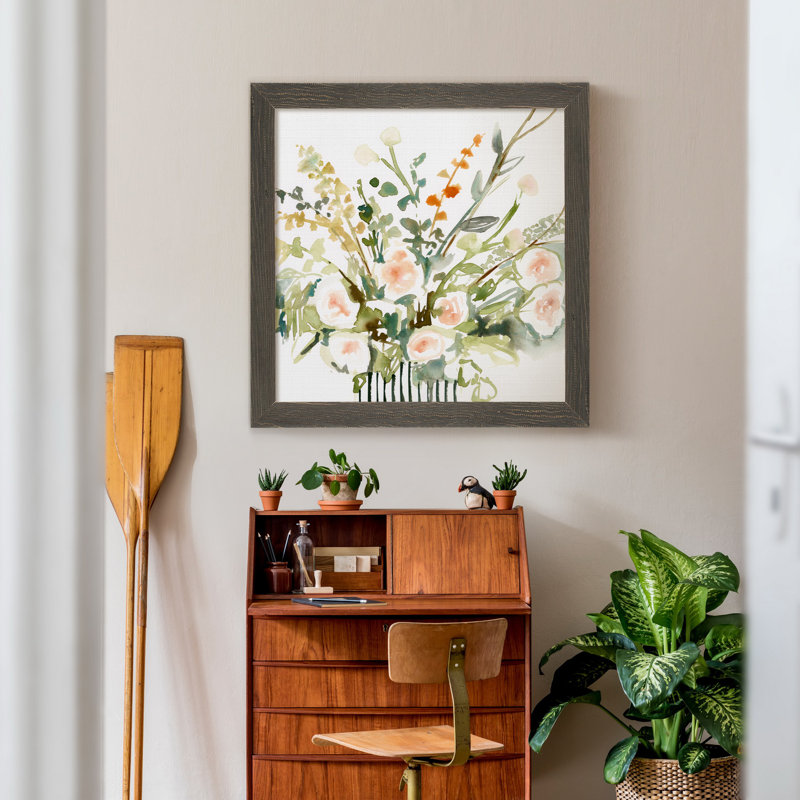 " Foraged Flowers I ", 27.5" H x 27.5" W x 1.5" D, Gray Framed Canvas
