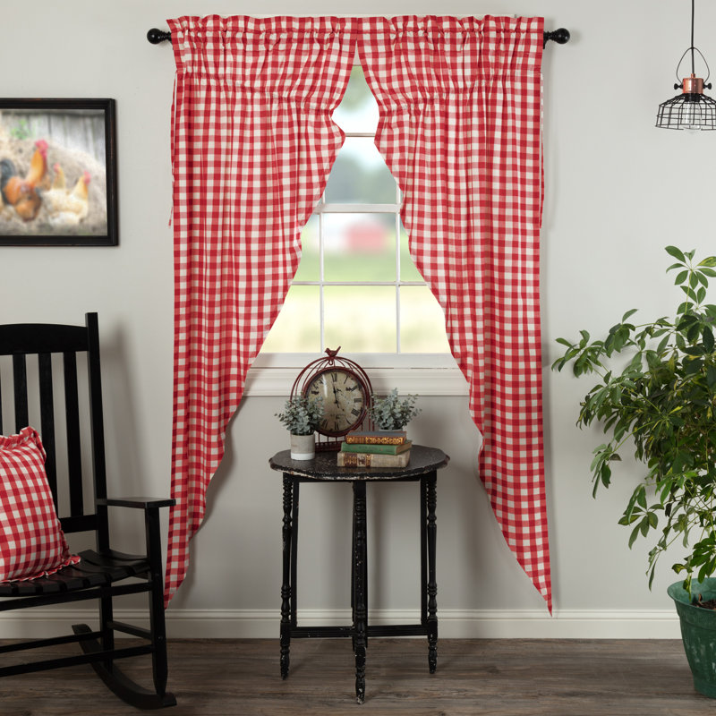 Paire de rideaux en coton à carreaux avec passe-tringle Annie Buffalo, Rouge champêtre / crème antique, L 36 po x L 84 po