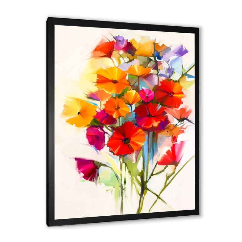 Abstract Paintbrush Spring Flower Bouquet VI " Abstract Paintbrush Spring Flower Bouquet VI ", Black Picture Framed Canvas