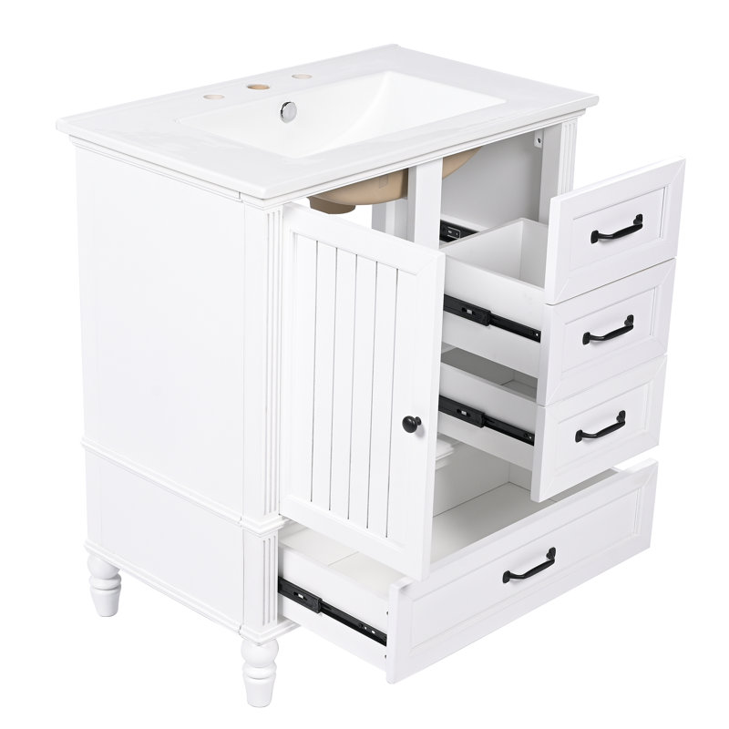 Meuble-lavabo de salle de bain avec lavabo, armoire de salle de bain, tiroirs, Noir, Blanc