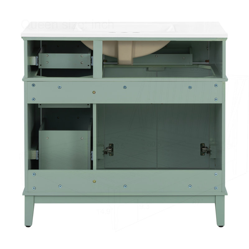 Meuble-lavabo moderne 36 "avec lavabo en céramique, Vert clair