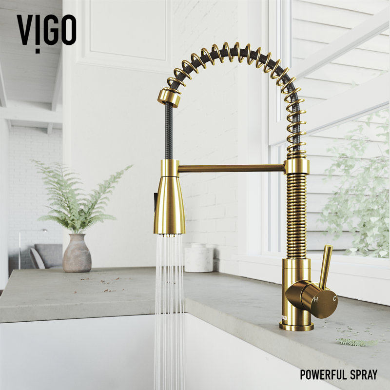 Brant 19 H 1-handle Pull-Down 2-Function Sprayer Kitchen Faucet, Matte Brushed Gold