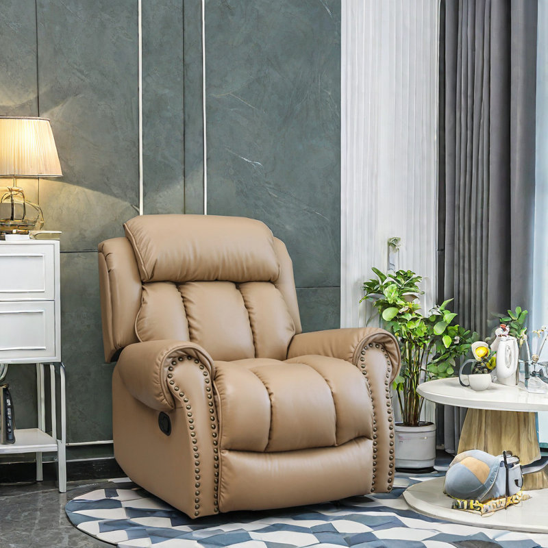 Taia Faux Leather Recliner, Khaki Faux Leather