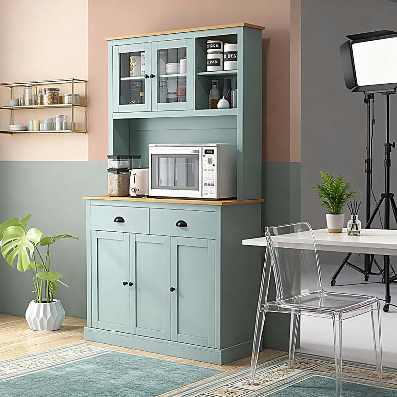 Armoire de rangement Pantry avec tablettes réglables, buffet de cuisine autoportant avec huche, tiroirs et portes en verre