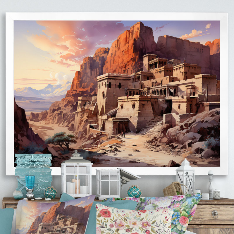 " Egypt Valley Of Kings ", 16" H x 32" W x 1" D, White Picture Framed
