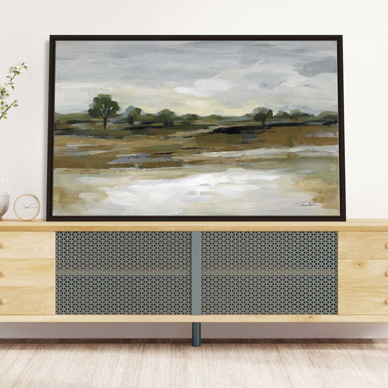 «Cool April Day Crop» - peinture, L 51,5 po x H 31,5 po, Cadre noir