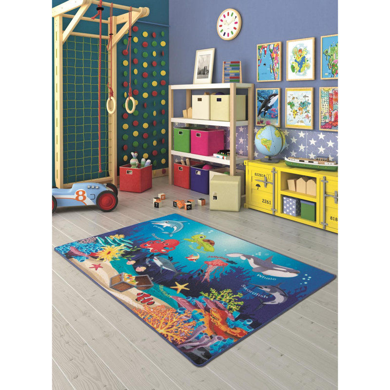 Tapis bleu / rouge / vert Ashwini, Rectangle 4 pi 4 po x 6 pi 3 po