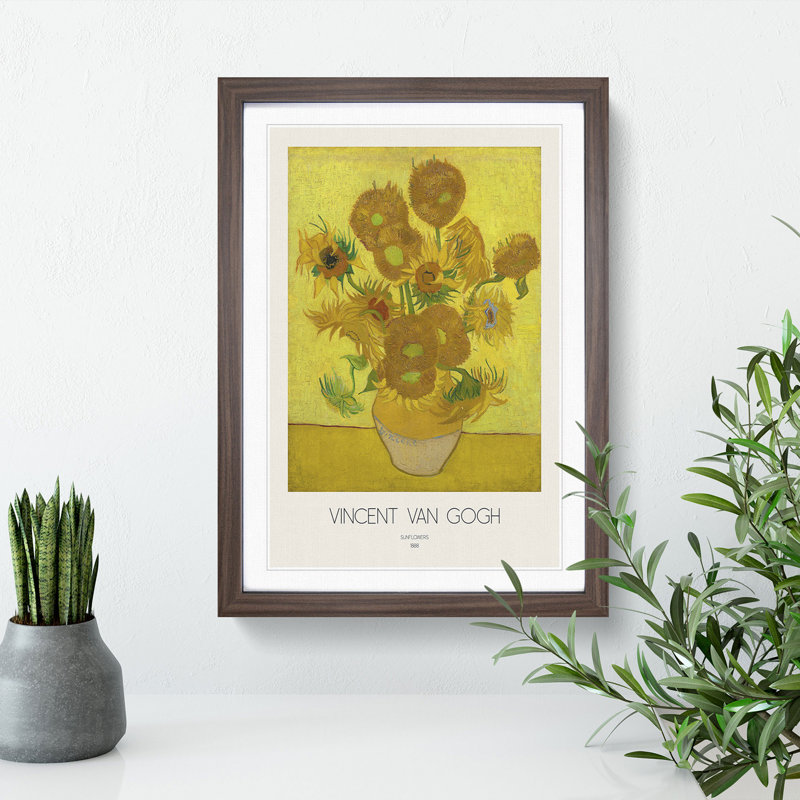 Sunflowers with Border by Vincent Van Gogh - Framed Print, Walnut Framed, 36cm H x 27cm W x 2cm D