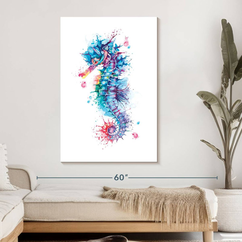 Hippocampe aquarelle, H 48 po x l 32 po x P 1,25 po