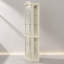 Armoire vitrée d'angle lumineuse en verre, armoire à vin et bar sculptée avec tablettes réglables en verre, éclairage intégré inclus, finition blanche-133702344