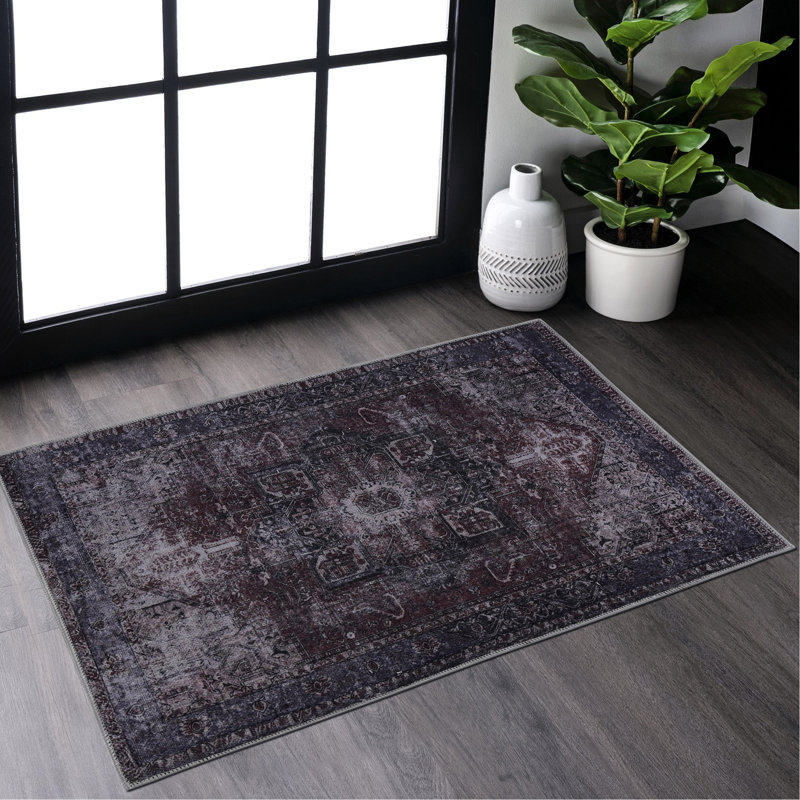2x3 Area Rug, Machine Washable, Stain , Non-slip, For Bedroom, Living Room, Kitchen, Dining Room - Burgundy, Pet- Rug 2x3, Design