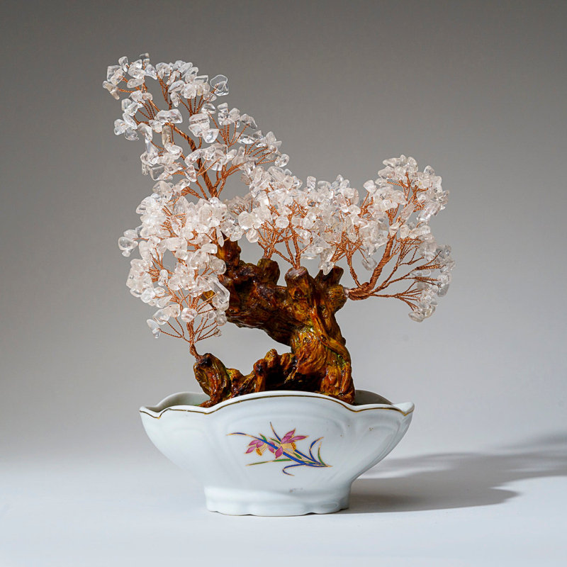 Genuine Quartz Gemstone Bonsai Tree In Oval Ceramic Pot (10€ Tall)