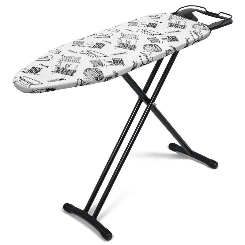 Planche à repasser avec housse résistante à la chaleur et coussin en feutre épais, pieds robustes et robustes, Noir