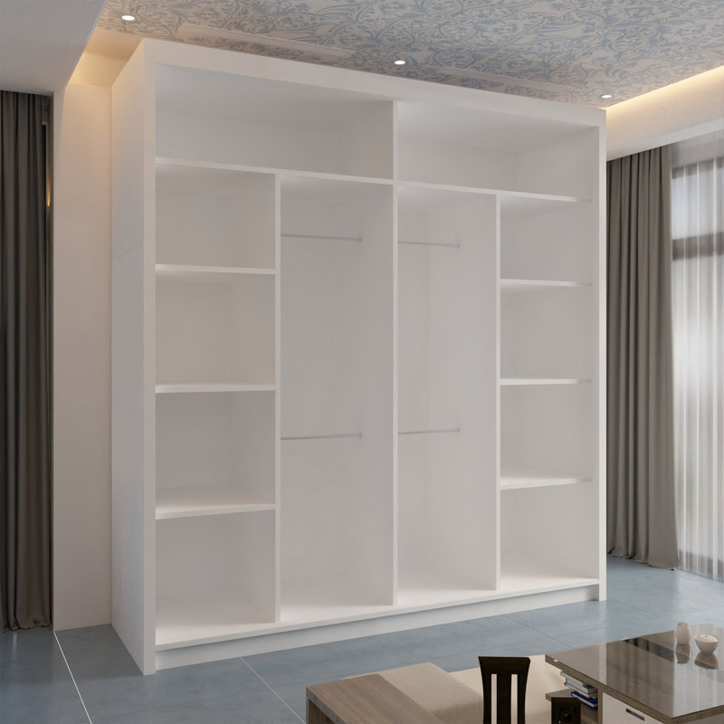 Modern Sliding Door Wardrobe with Mirrored Glass Finish – Multiple Sizes (120cm, 150cm, 180cm, 203cm), White