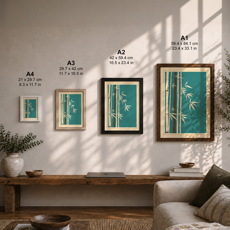 Bamboo in Teal Japandi - Framed Print, Unframed, A4 - 29.7 x 21.0 cm