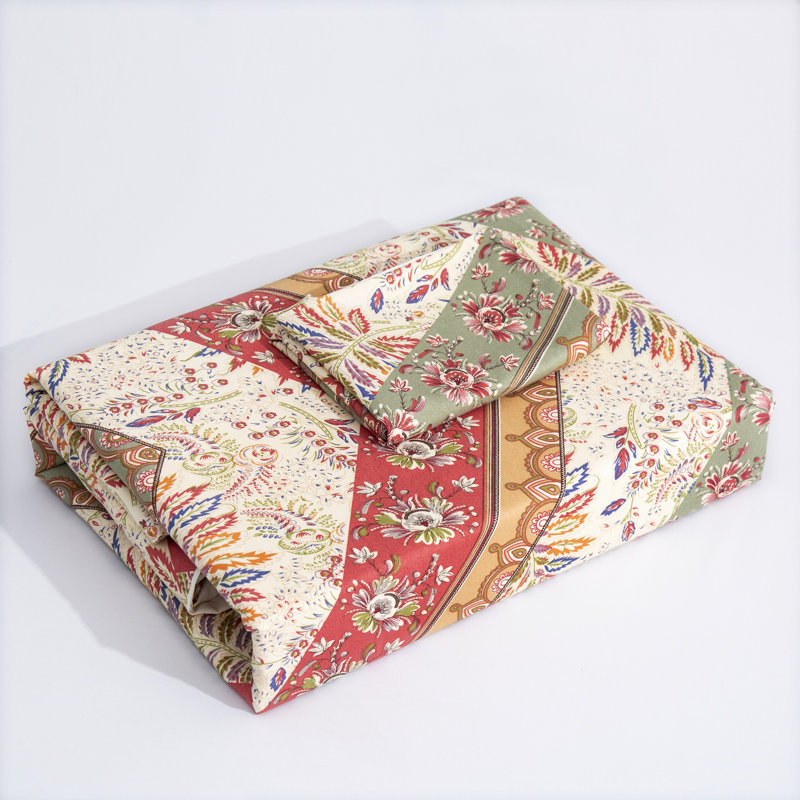 Microfiber Twill Floral Sheet Set, Full/Double Sheet Set with 2 Pillowcases