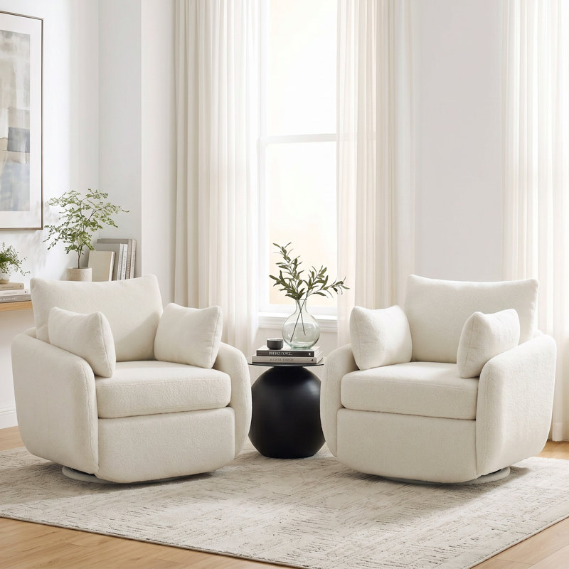 Chaise d'appoint moderne pivotante à 360 ° avec revêtement Sherpa Boucle (ensemble de 2), Beige
